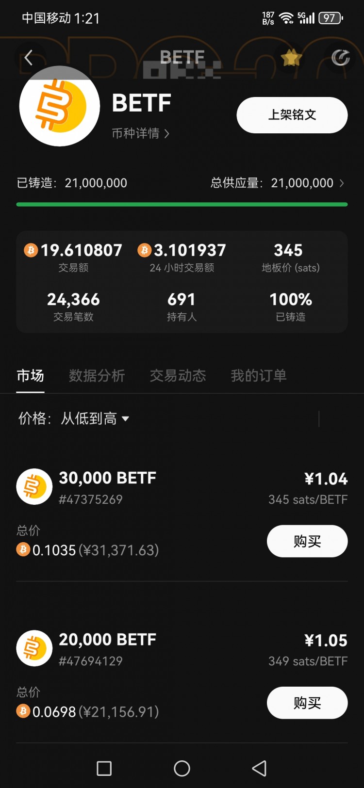 [183****4692]betf銘文，美國etf現(xiàn)貨根據(jù)必帶一波總流量，目前還是最低價，ordi奧