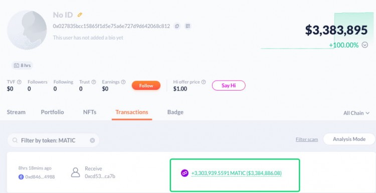 Coinbase上的5個(gè)新地址提出1,551,364（$15.862M）MATIC!