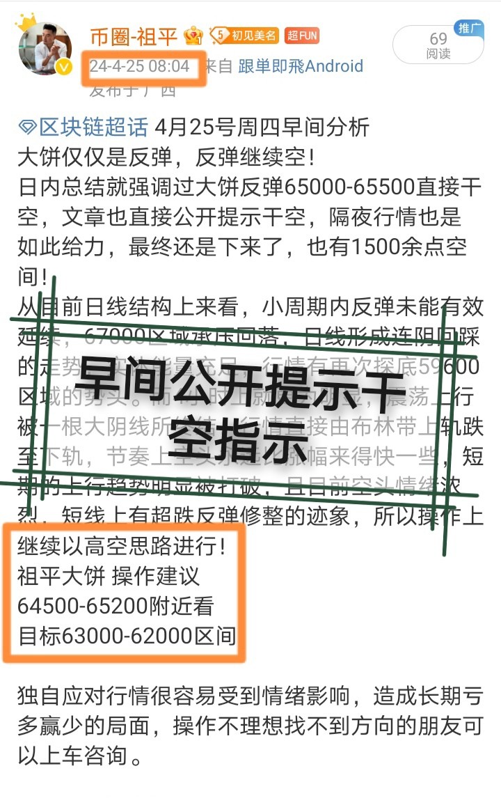 [區(qū)塊鏈-祖平]4.25周五日內石盤總結！后半夜趨勢分析！