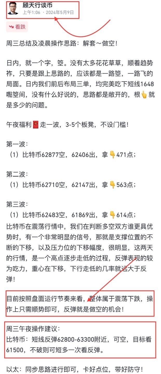[顧天行談幣]比特幣，周四早間行情分析及操作建議