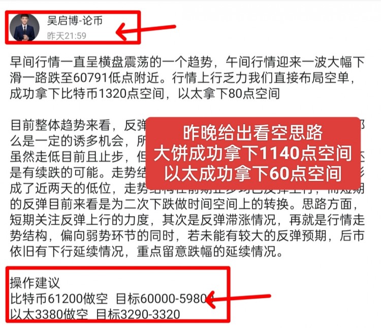 [吳啟博—論幣]大餅昨日空頭成功以太下探迂回