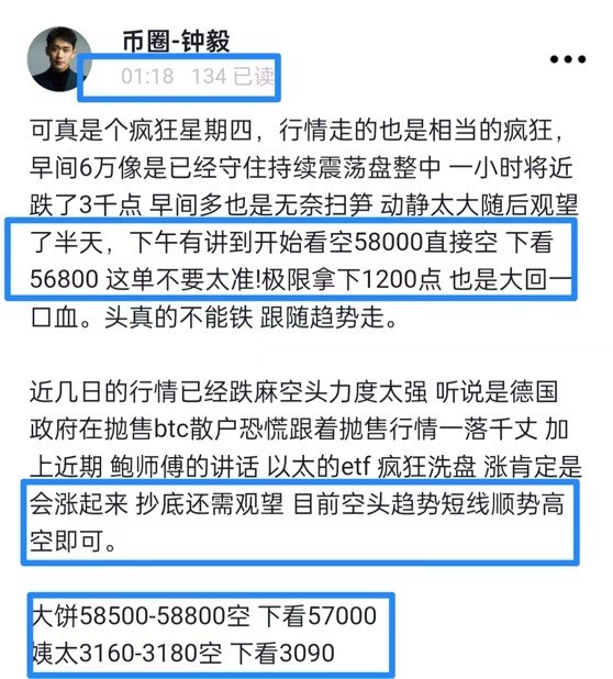 [財經(jīng)鐘毅]空頭趨勢太強勢午夜大餅下跌到58800以太空下看57000-3090