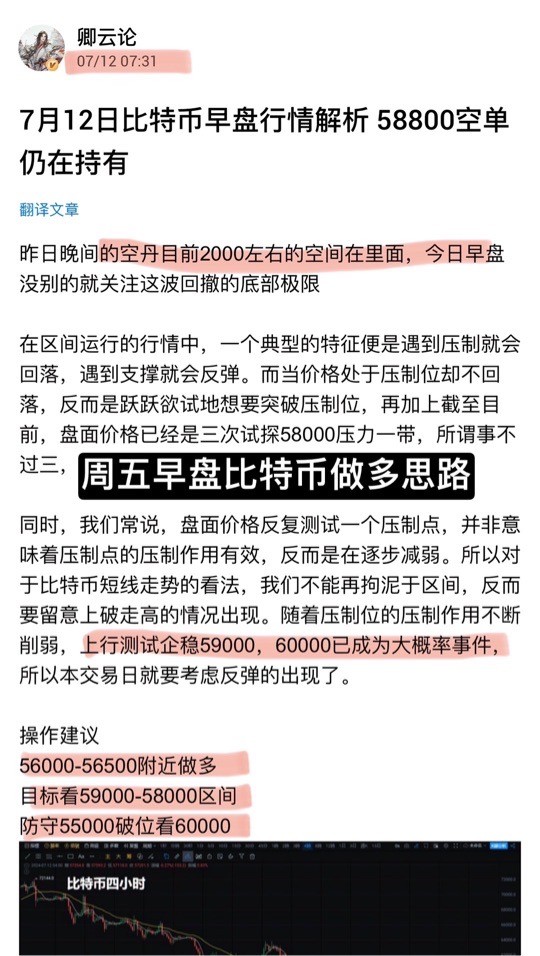 [卿云論]比特幣午后做多思路，